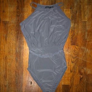 boohoo petite gray halter neck bodysuit